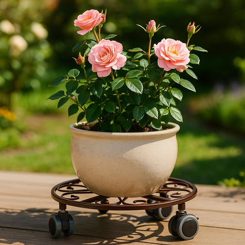 Planterhoma rolling plant stand in bronze enables effortless heavy pot moves