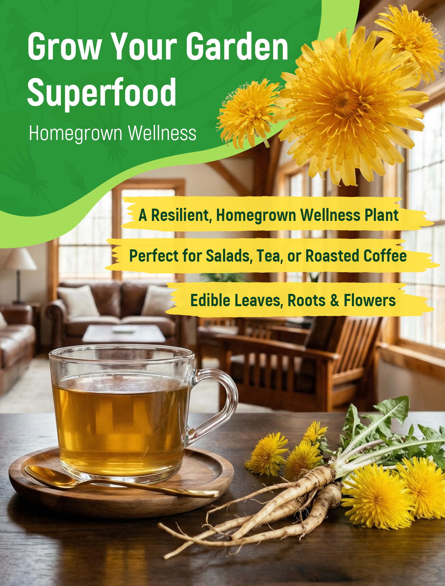 PLANTMEW dandelion leaves harvest highlights edible greens for salads and detox blends.