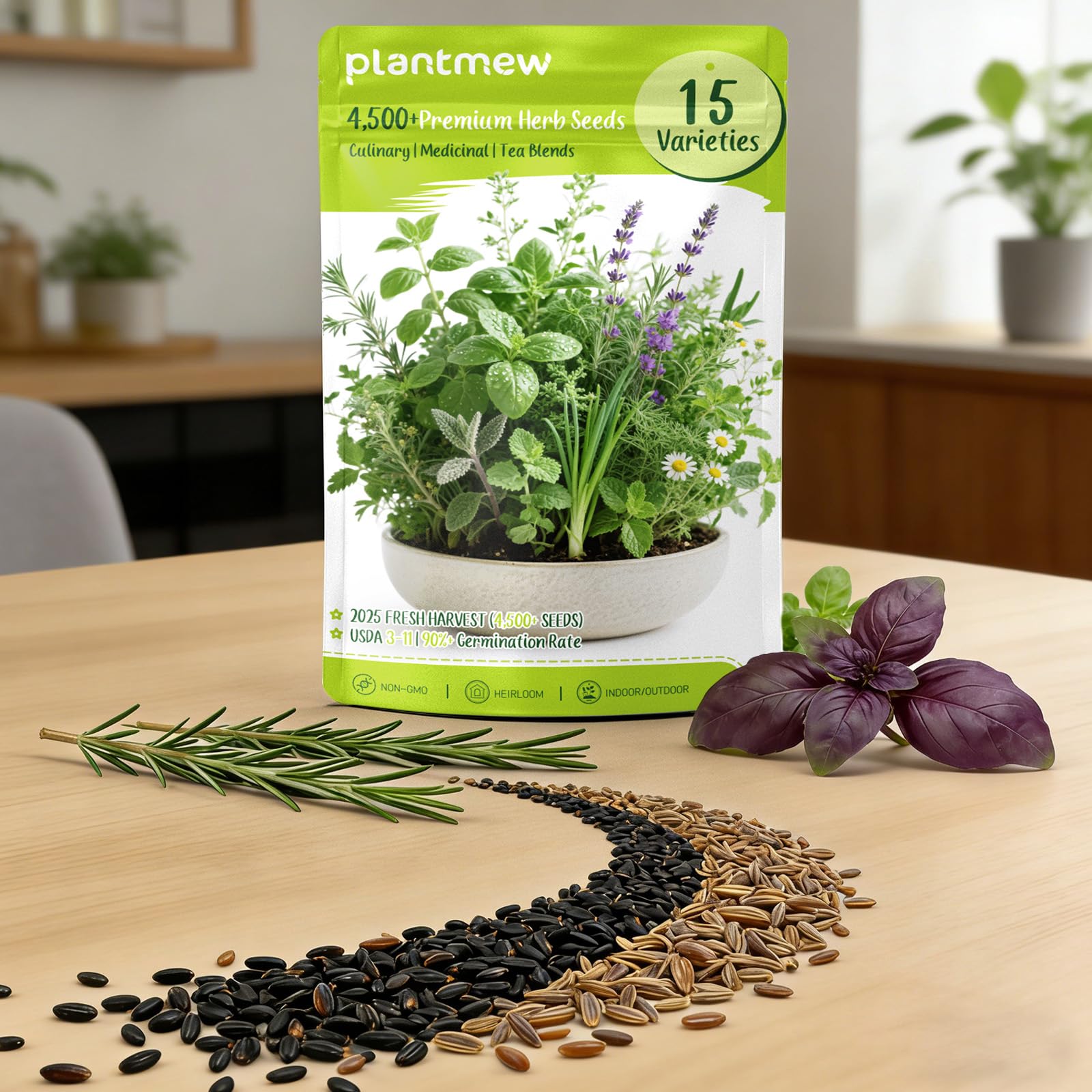 PLANTMEW Genovese basil leaf close-up highlighting fresh culinary aroma.
