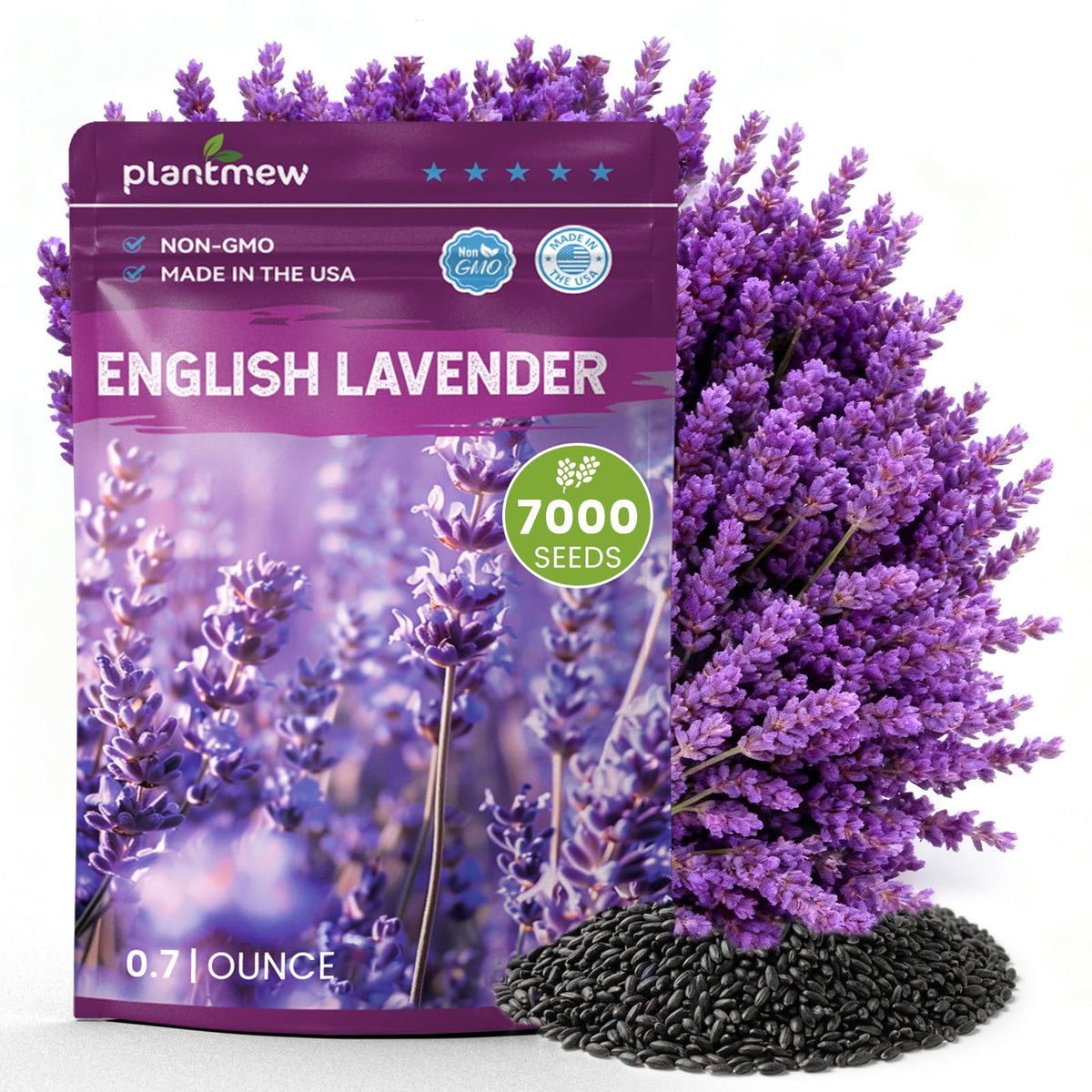 PLANTMEW lavender seeds packaging ready for easy garden planting.
