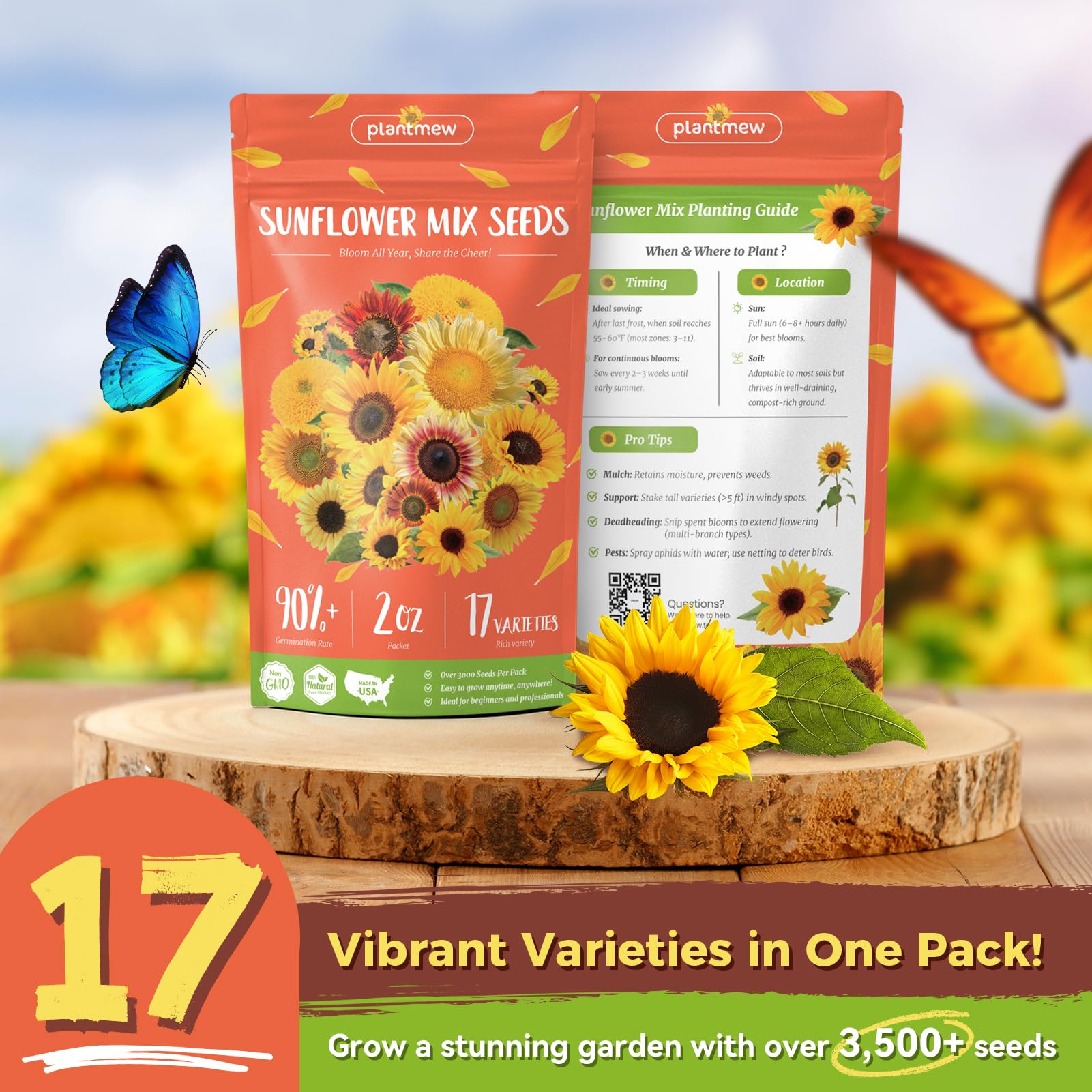 PlantMeW sunflowers variety catalog showing color, height, and bloom size diversity.