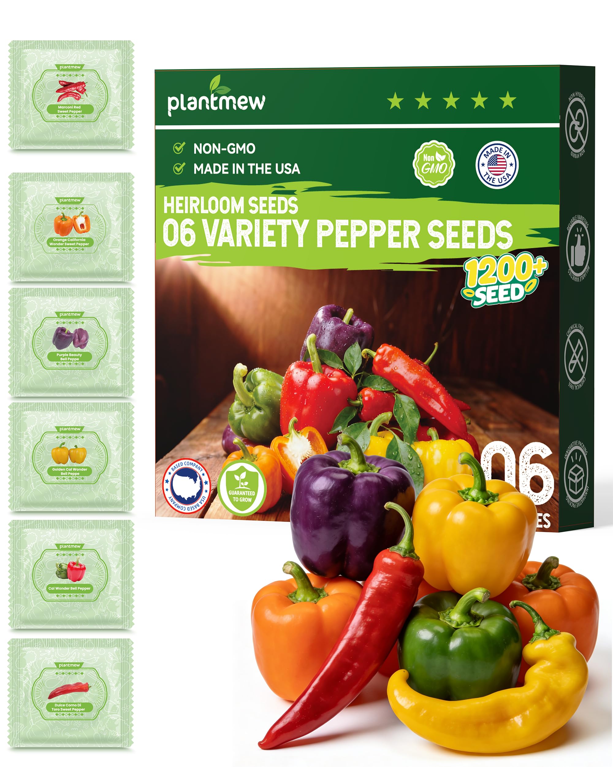PLANTMEW six-pack heirloom pepper seeds collection box for vibrant harvests