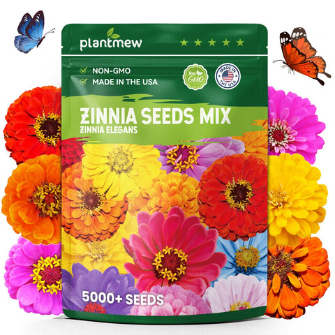 PLANTMEW zinnia seeds mix offers vibrant mixed colors for borders and containers.