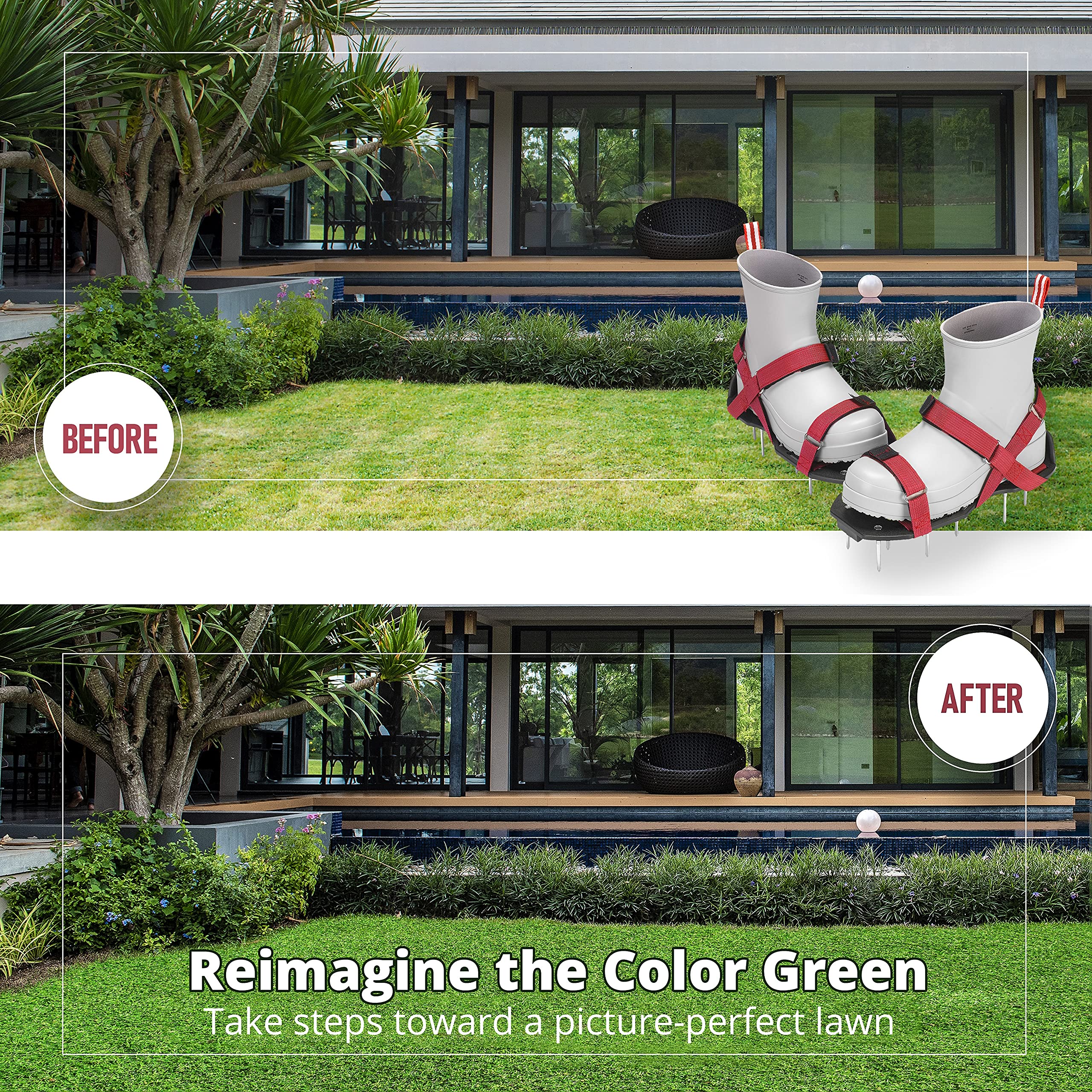 PLANTNOMICS aerator shoes on a lawn demonstrate potential for reducing thatch.