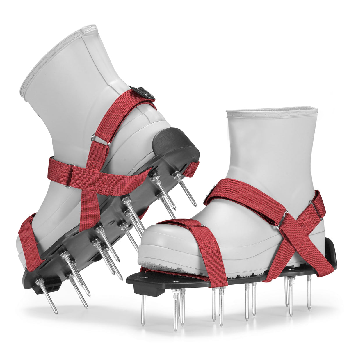 PLANTNOMICS lawn aerator shoes with hook-and-loop straps for easy adjustment and secure fit.