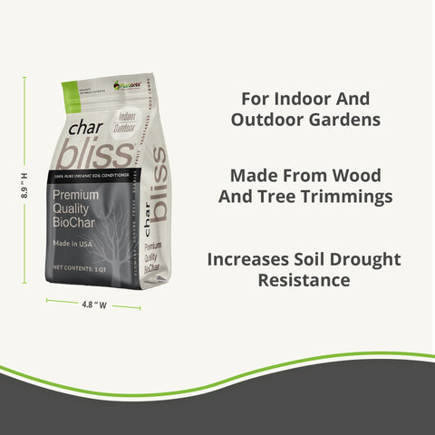 Plantonix Char Bliss bottle showcases biochar-enhanced soil conditioning.