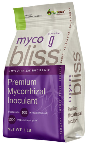 Plantonix Myco Bliss Granular packaging with scoop for easy soil inoculation and setup