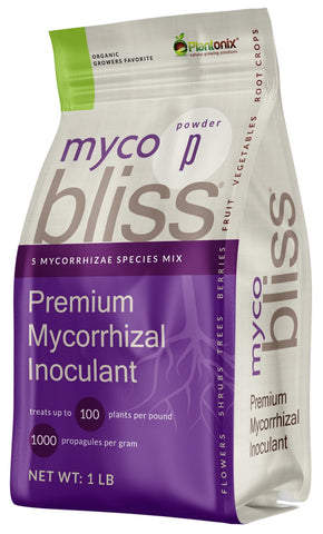 Plantonix Myco Bliss Powder packaging hints at improved soil health and root support.