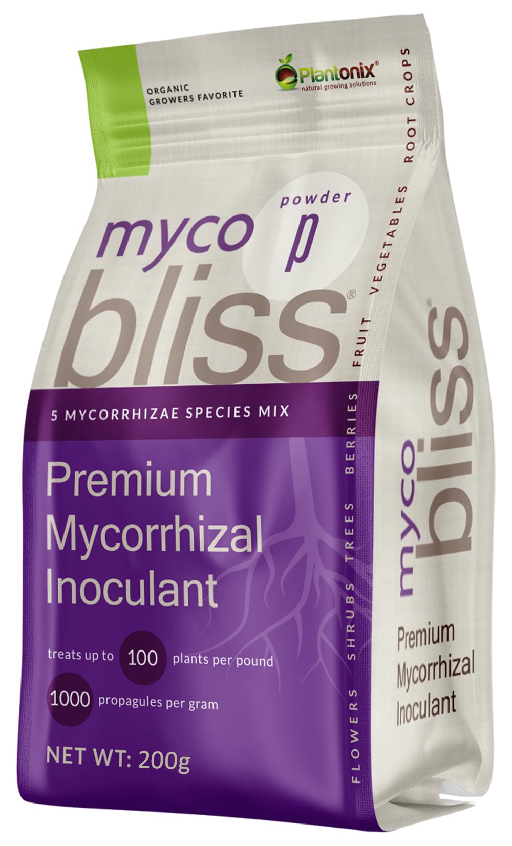 Plantonix Myco Bliss Powder jar showing premium inoculant for thriving roots and soil health