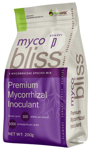Plantonix Myco Bliss Powder jar showing premium inoculant for thriving roots and soil health
