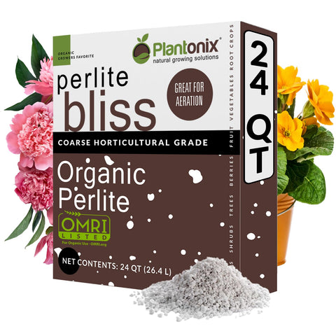 Plantonix Perlite Bliss in a 24 qt bag improves soil structure for indoor and outdoor plants.