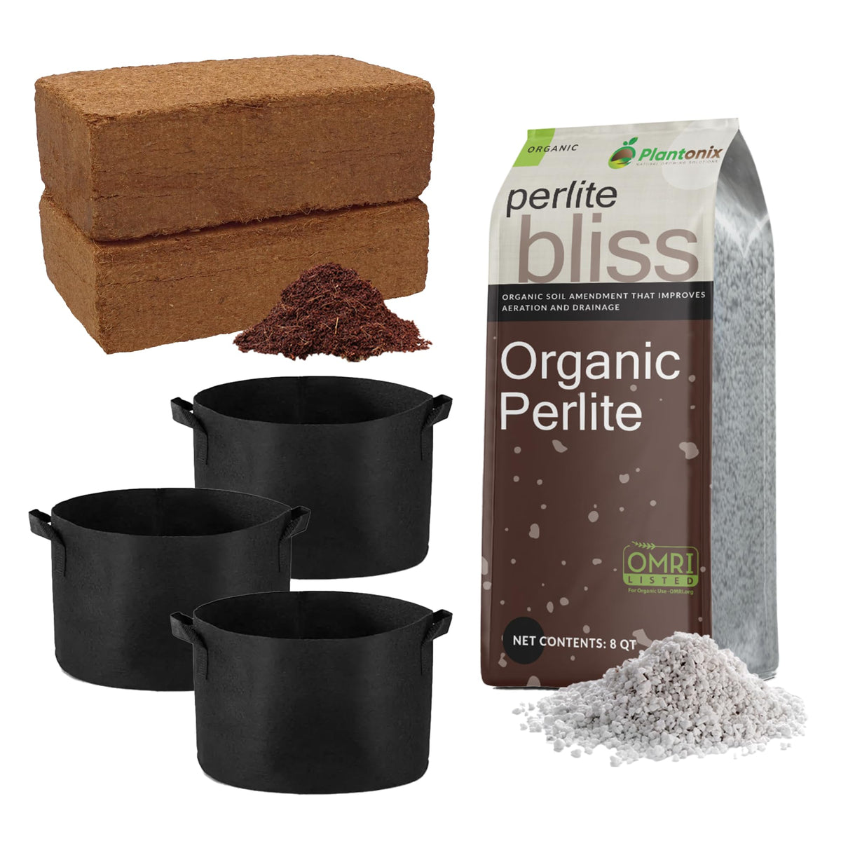 Plantonix seed starting mix with coco bricks promotes airy germination for healthy seedlings.