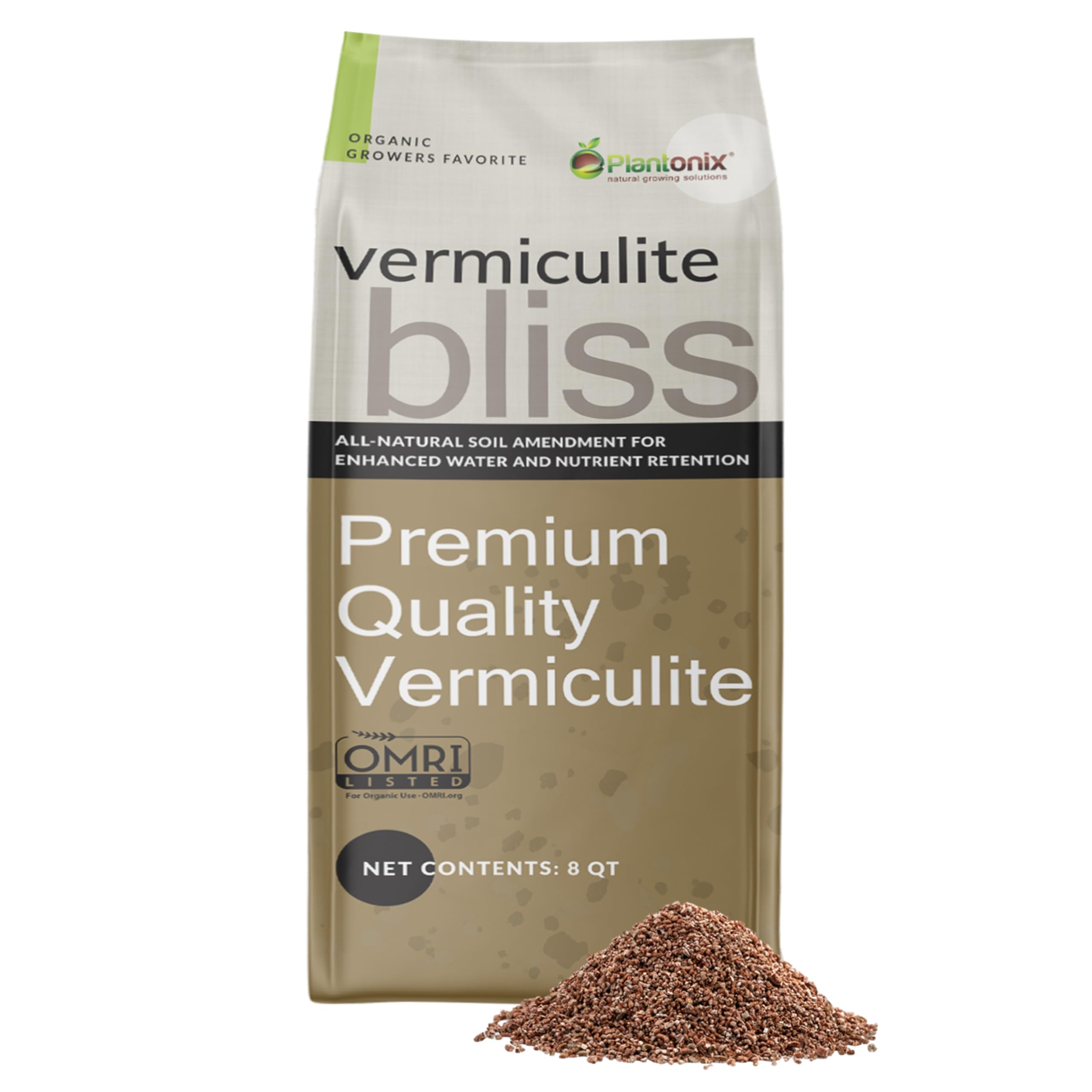 Plantonix Vermiculite Bliss 8-qt bag for ready soil amendment and nutrient retention.