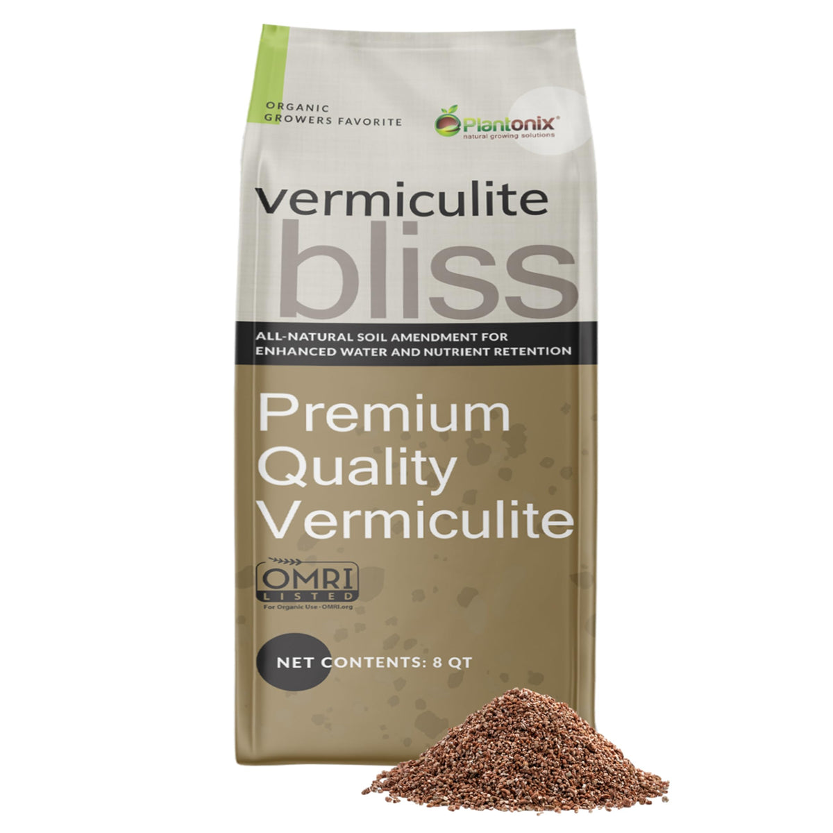 Plantonix Vermiculite Bliss 8-qt bag for ready soil amendment and nutrient retention.