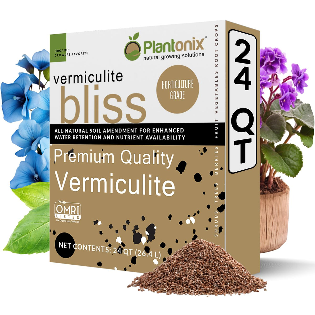 PlantOnix Vermiculite Bliss bag front view for seed starting and soil conditioning.