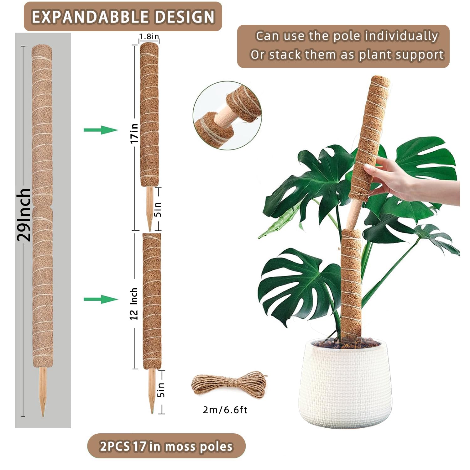 PLANTPOLEX two-pack with jute rope and Velcro for secure attachment