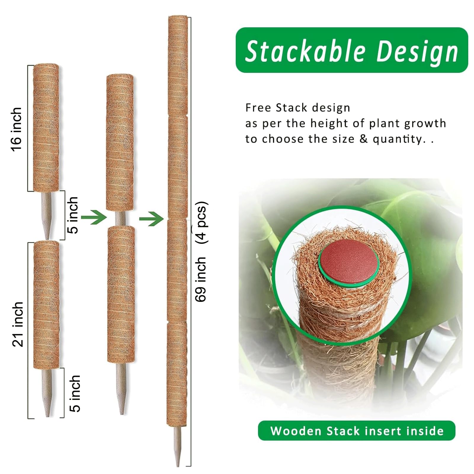 PLANTPOLEX coir fiber moss pole absorbs moisture for aerial roots.
