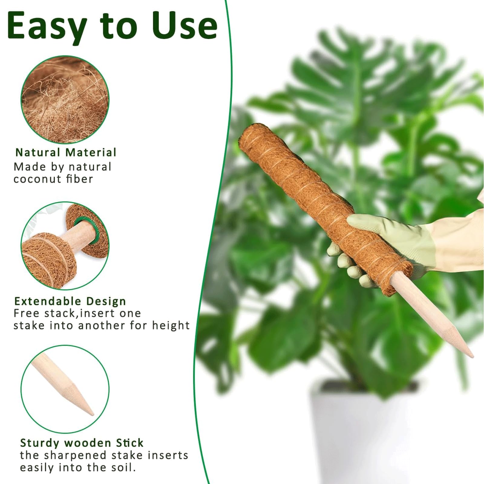 PLANTPOLEX jute rope and Velcro secure attachment to the pole.
