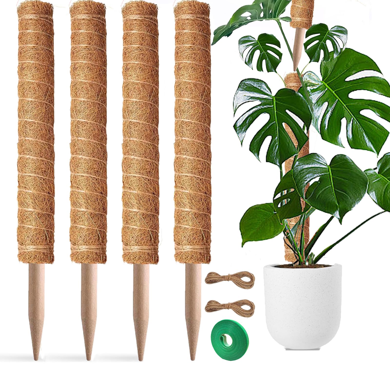 PLANTPOLEX moss pole with coir close-up showing moisture-friendly surface for aerial roots.