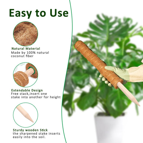 PLANTPOLEX moss pole with jute rope for adjustable plant support.