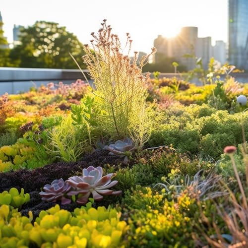 Plants for Pets sedum tile flower shoots with spring blooms.