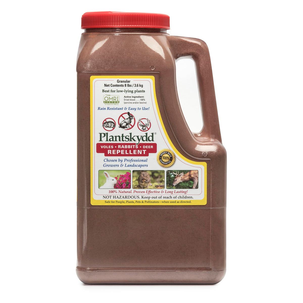 Plantskydd 8lb granular shaker jug for outdoor application and wide-area protection.