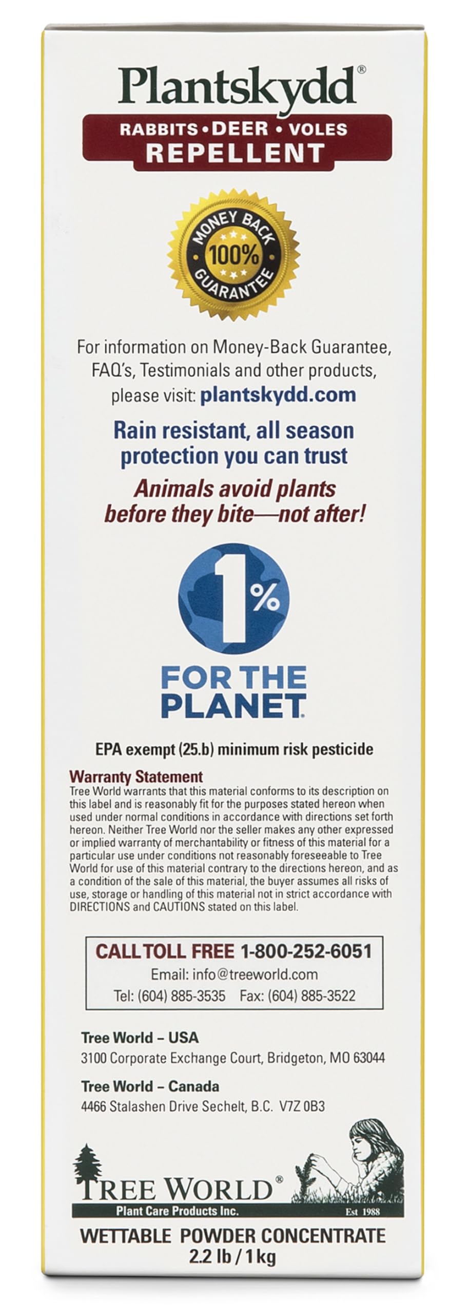 Plantskydd OMRI label indicating organic use option
