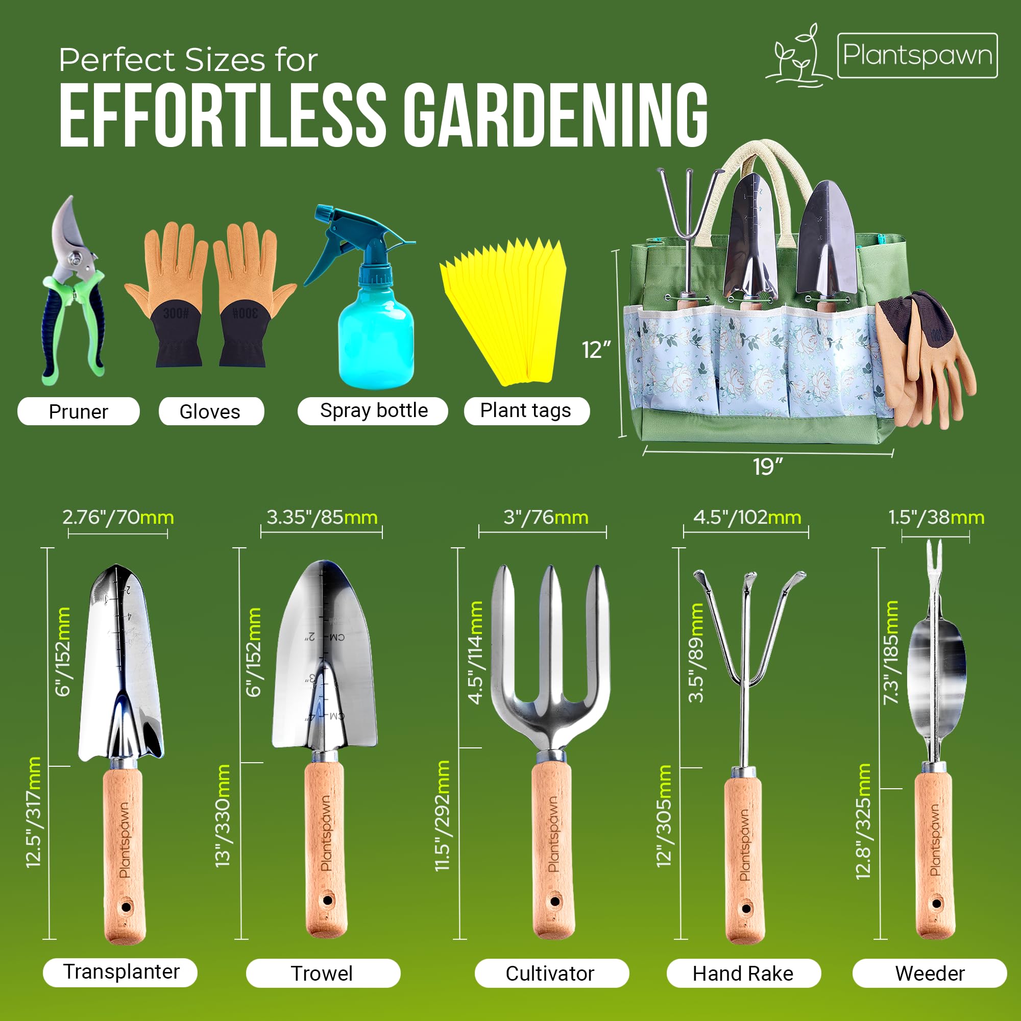 PlantSpawn rust-proof hand tools close-up highlighting durable metal and grip