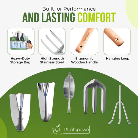 PlantSpawn wooden-handles tools showcasing comfortable, anti-slip grip