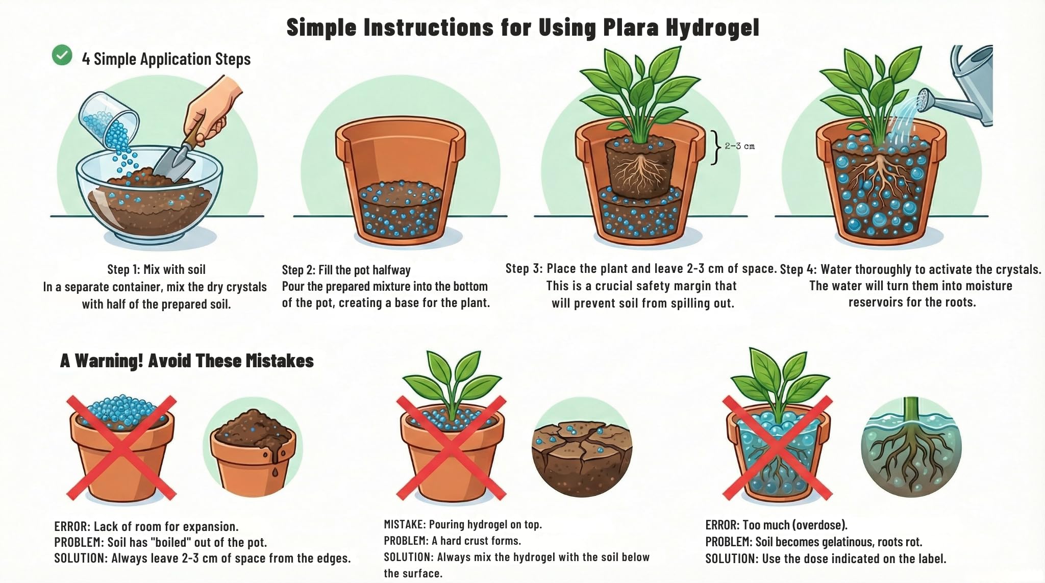 Plara hydrogel mixes with soil to activate water storage.