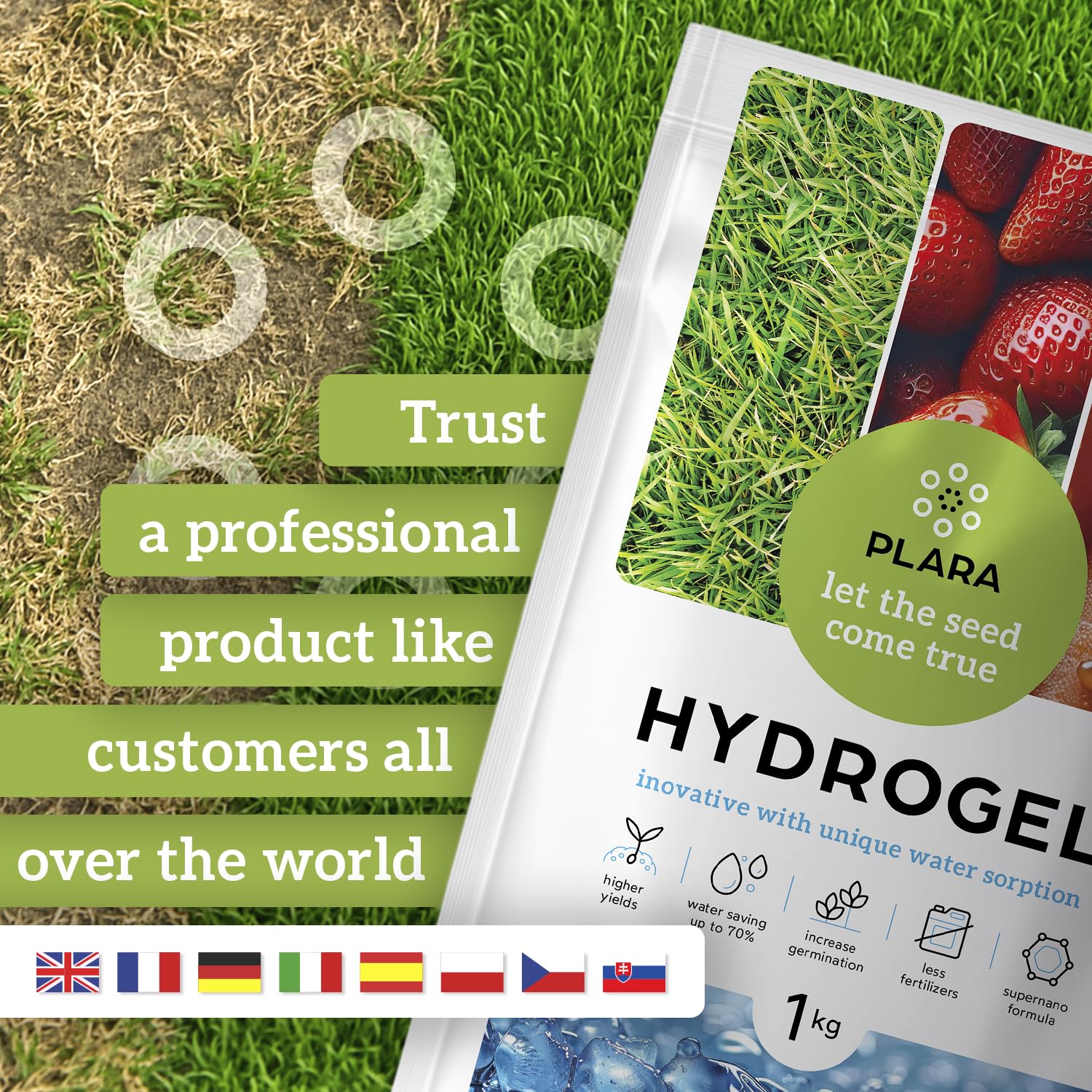 Plara hydrogel applied to pots helps roots stay hydrated.