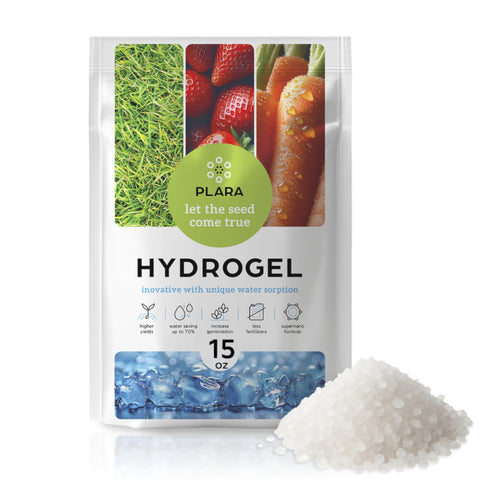 Plara Water Storing Gel 15oz bottle for steady soil moisture around roots.