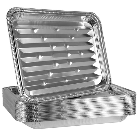 PLASTICPRO aluminum grill pan with ribbed bottom for authentic sear texture on meats.