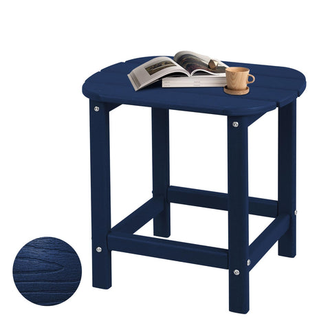 Plawdlik Adirondack side table with wood grain texture for outdoor use.