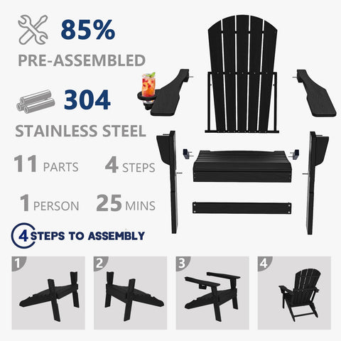 Black Plawdlik Adirondack chair complements modern patio aesthetics.
