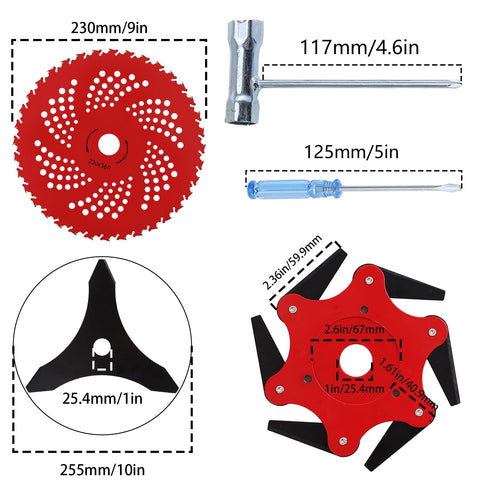 PLAXNS carbide tipped blades 9x36 teeth cut through weeds.