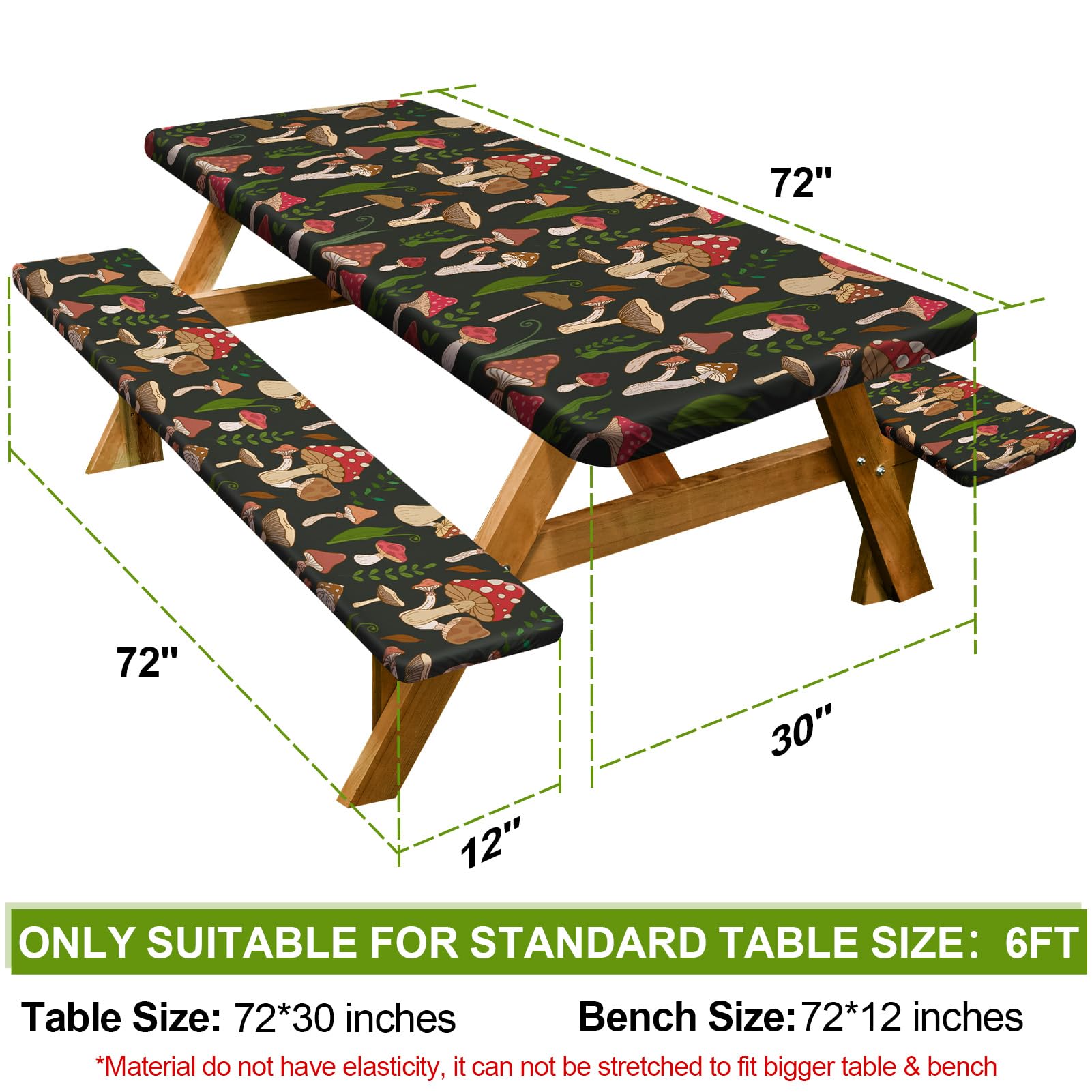 Play Tailor bench cover 72in with elastic edge, stays secure in wind.