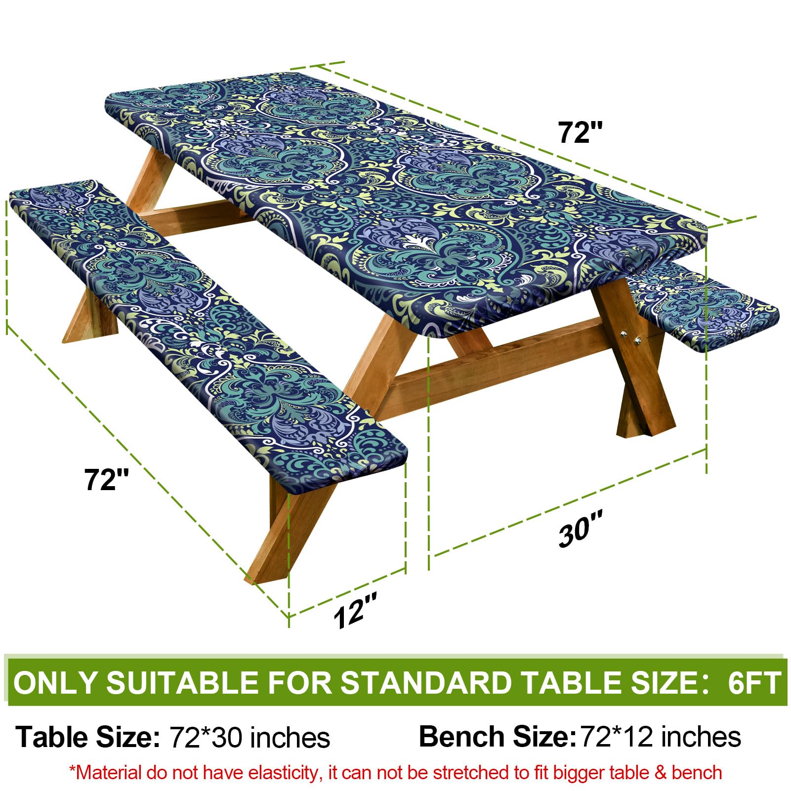 Play Tailor bench cover 72in in deep blue-green, windproof fit protects seating.