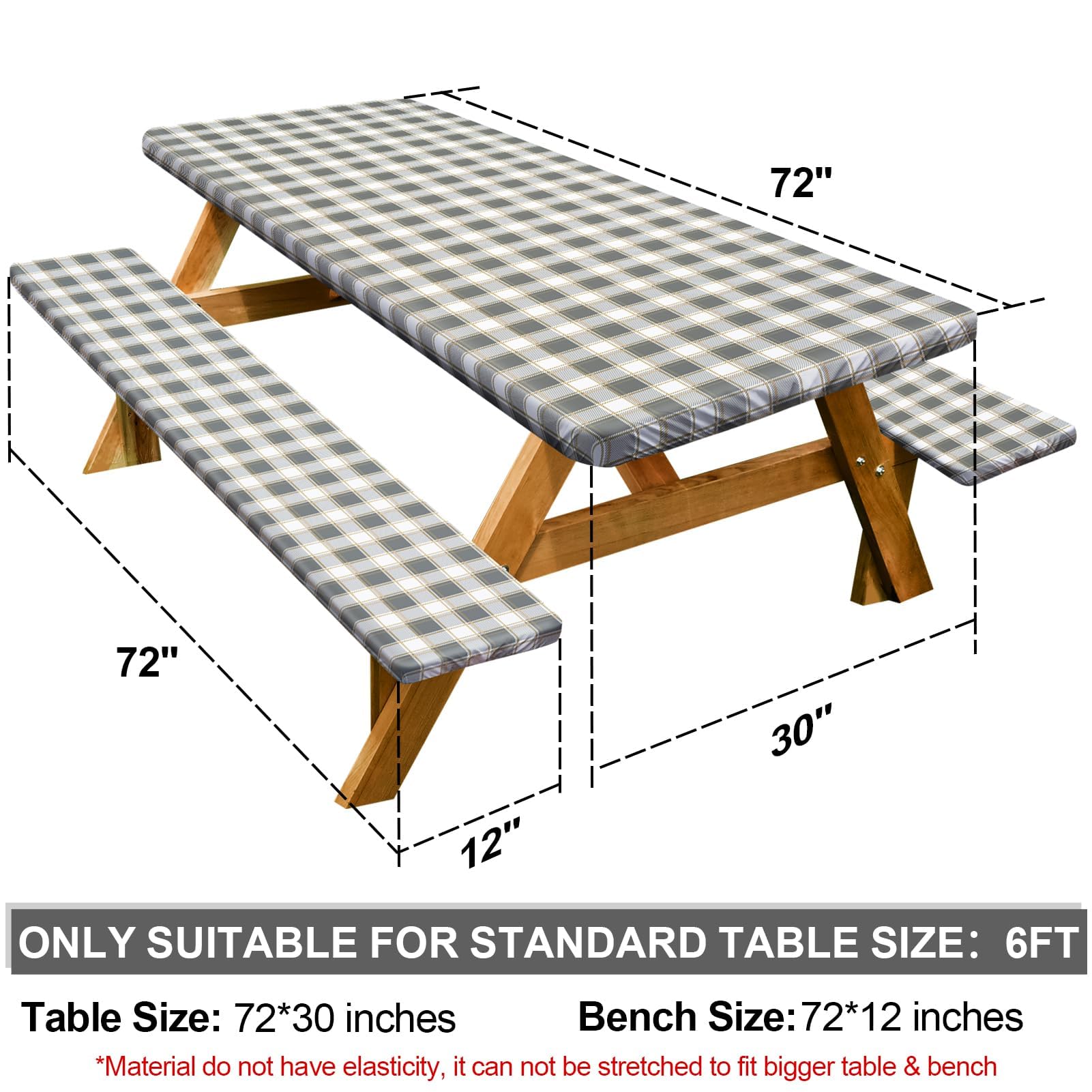 Play Tailor bench covers fit 72x12 benches and stay securely in place outdoors