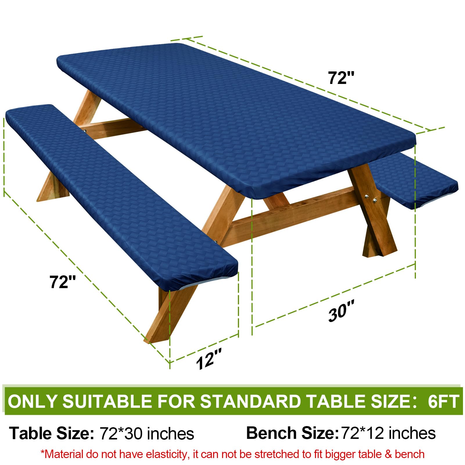 Play Tailor bench cover deep blue shields seats from moisture and stains.