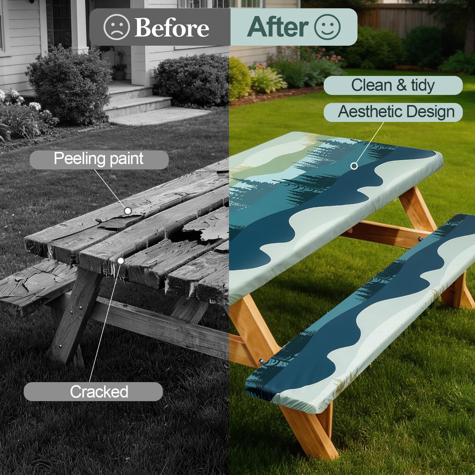 Play Tailor bench covers 72-inch green-blue keep seating clean.