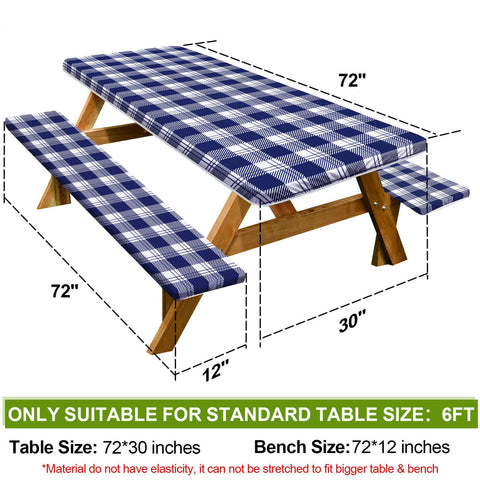 Play Tailor bench covers blue checkered 72in protect seating from spills and dirt.