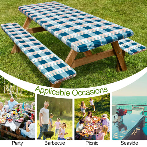 Play Tailor green checkered pattern enhances outdoor dining setup