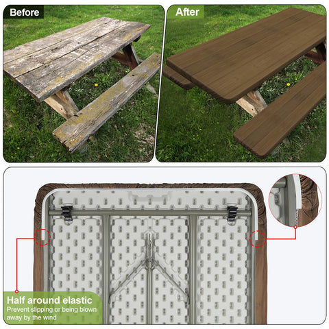 Play Tailor camping setup with tablecloth shows ease of setup and quick cleanup.