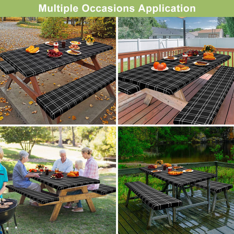 Play Tailor outdoor picnic scene with table set and benches.