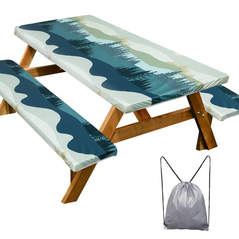 Play Tailor picnic table cover 72-inch green-blue protects surfaces during outdoor meals.