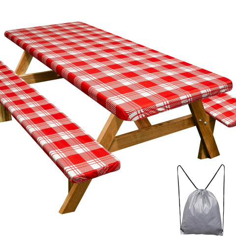 Play Tailor picnic table cover 72in red checkered, waterproof for outdoor meals