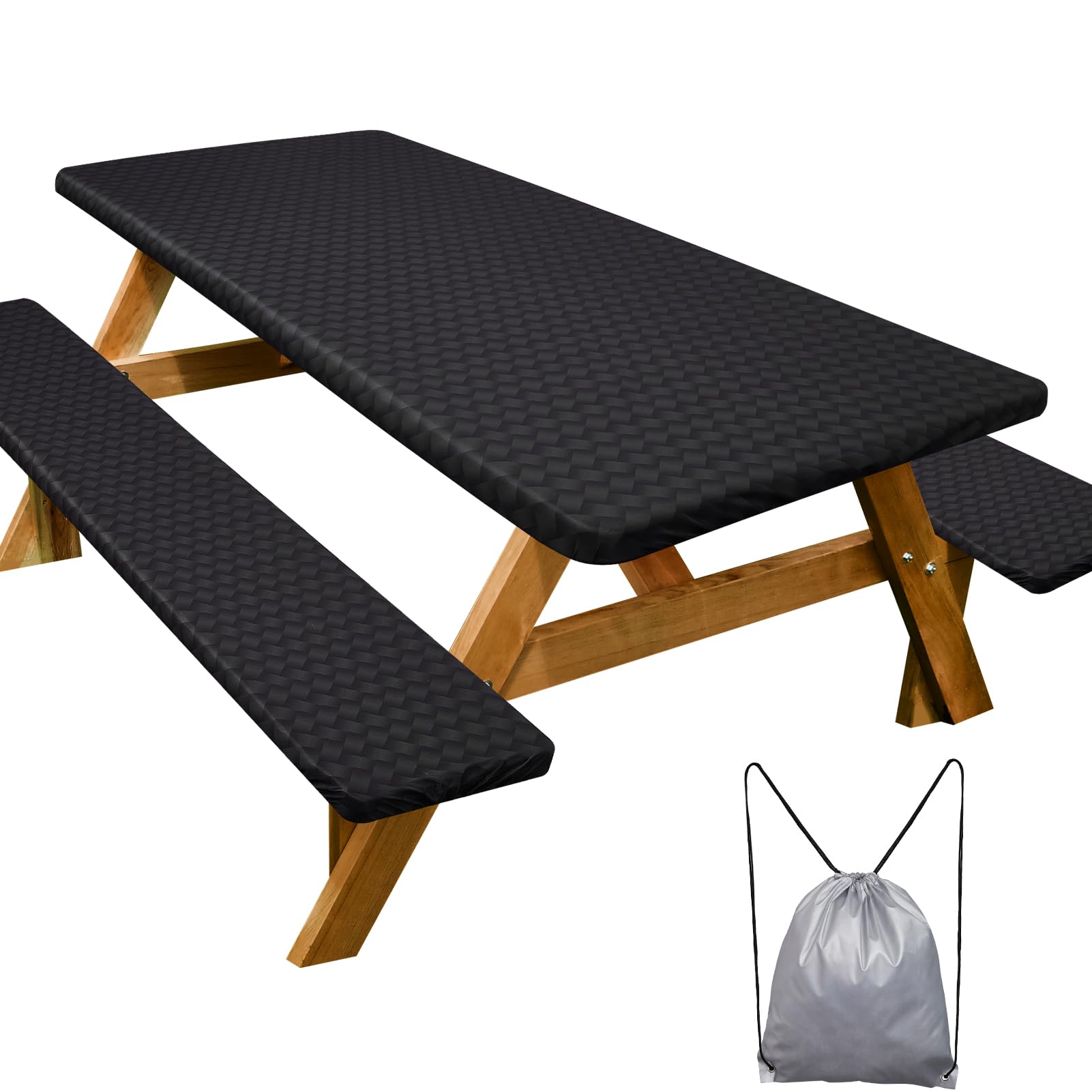 Play Tailor picnic table cover wide view showing waterproof fabric protection