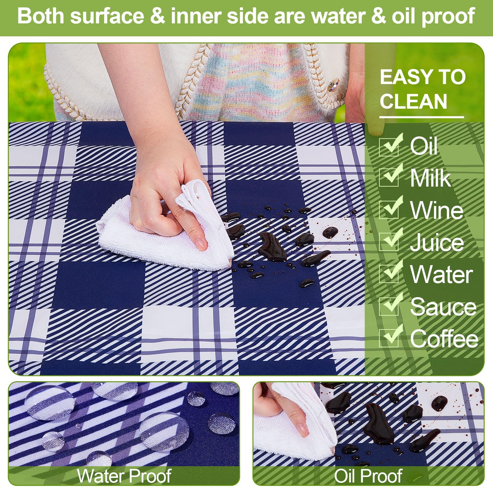 Play Tailor waterproof fabric closeup shows durable, spill-resistant outdoor protection.