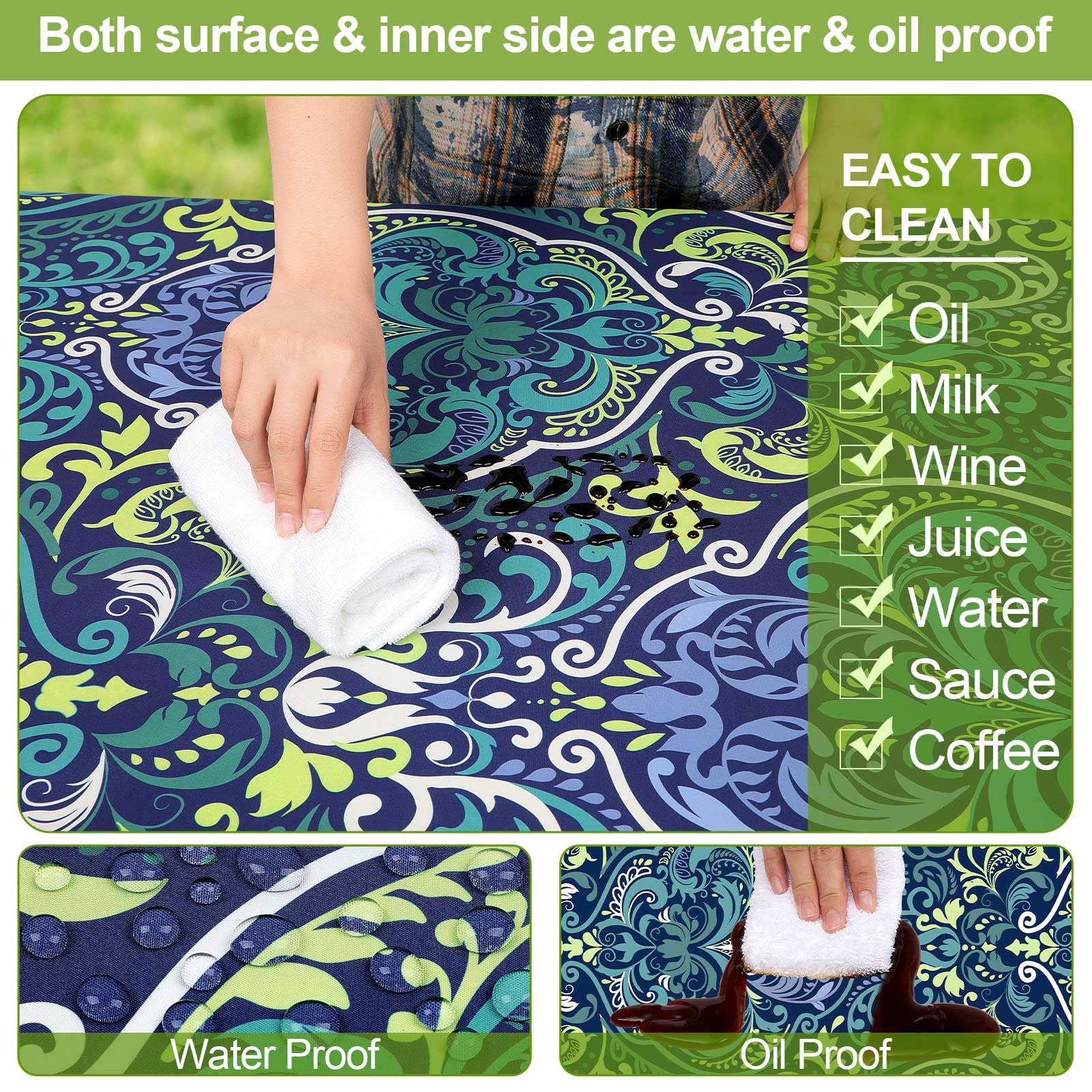 Play Tailor waterproof fabric closeup highlights durable, stain-resistant surface.